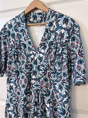 eShakti Blue & Red Boho Midi Dress XL